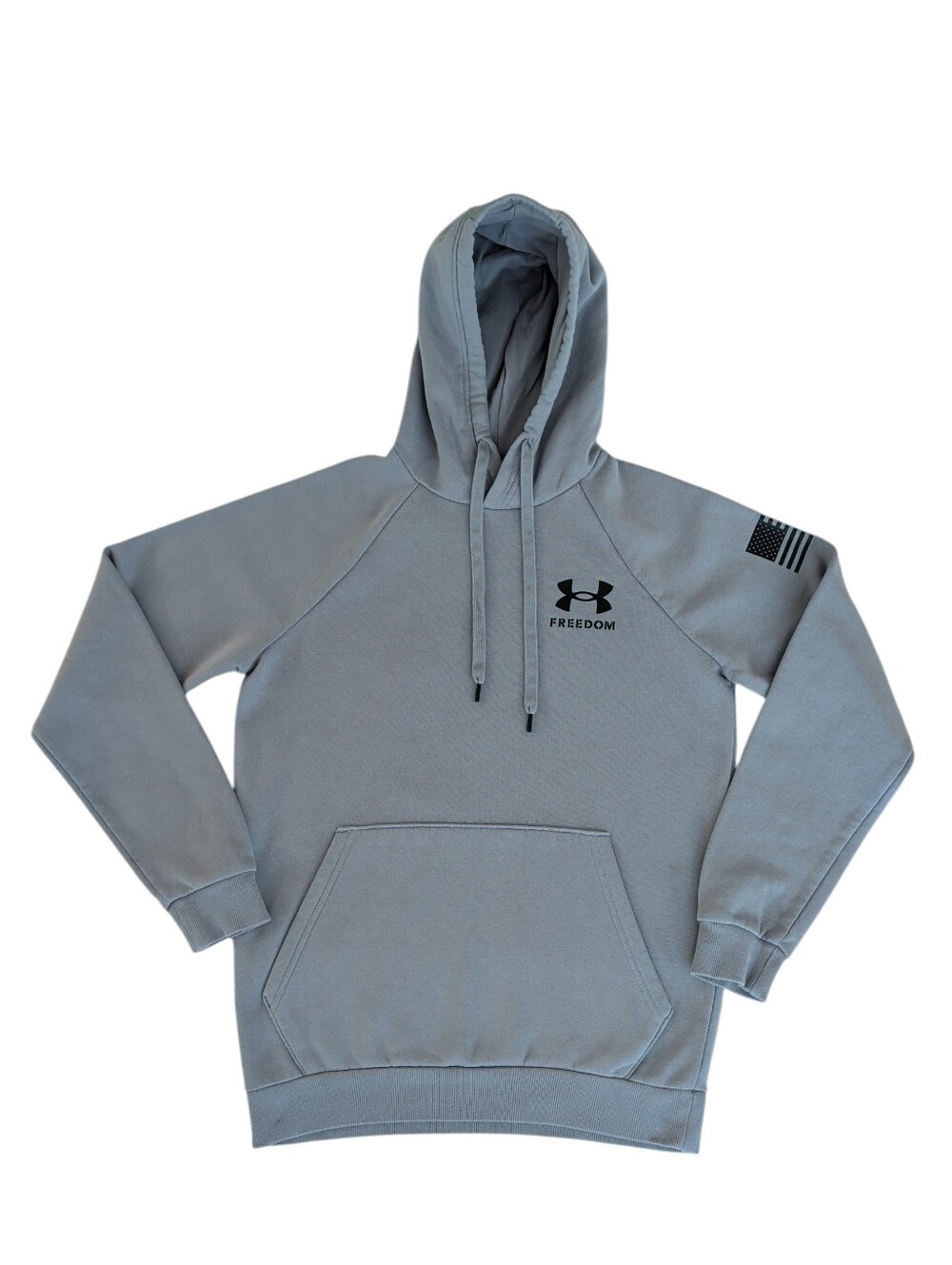 Under Armour Loose UA Freedom Flag Pullover Hoodie Sweatshirt SMALL Gray Pocket